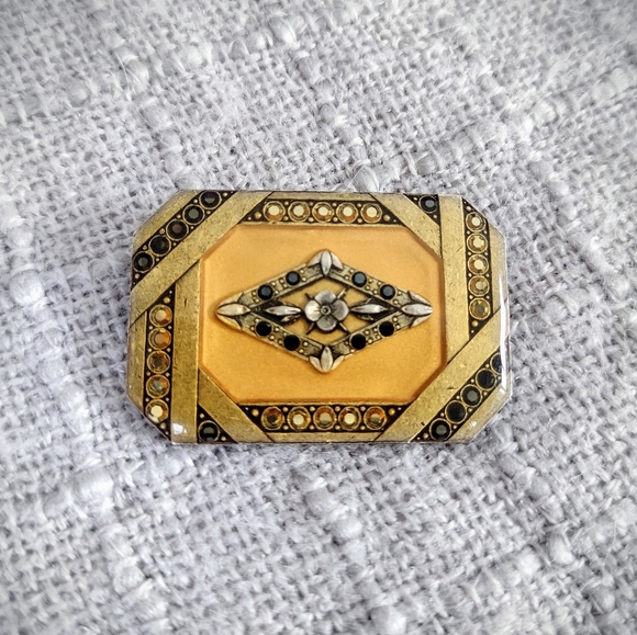 Vintage Brooch Set, 2 Matching Gold w/ Black & Brass Details- Catherine Popesco - Picture 3 of 9